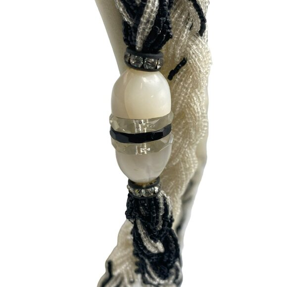 Vintage Art Deco Roaring 20s Black White Beaded Rhinestone Celluloid 50 Necklace - Picture 5 of 10